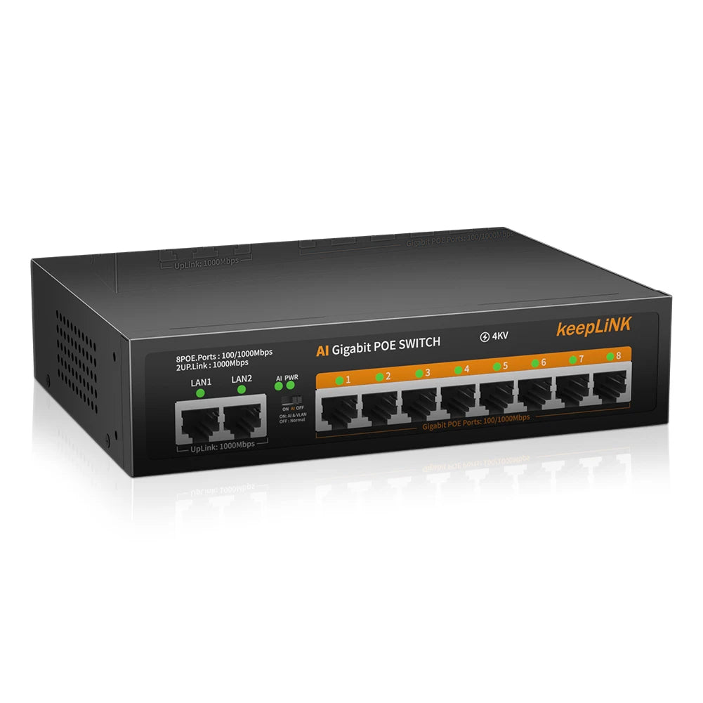 KeepLiNK 19-Port Network Switch with 16-Megaibt PoE and 2-Port Gigabit Ethernet RJ45 Copper and 1-SFP Uplink Plug and Play