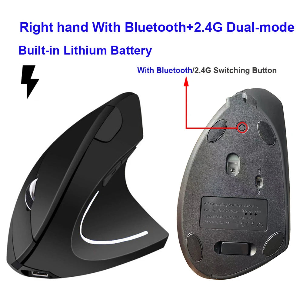 Left Right Hand Vertical Mouse Ergonomic Wireless with Bluetooth Double Mode Mouse Computer PC Mice Rechargeable Gaming Mouse