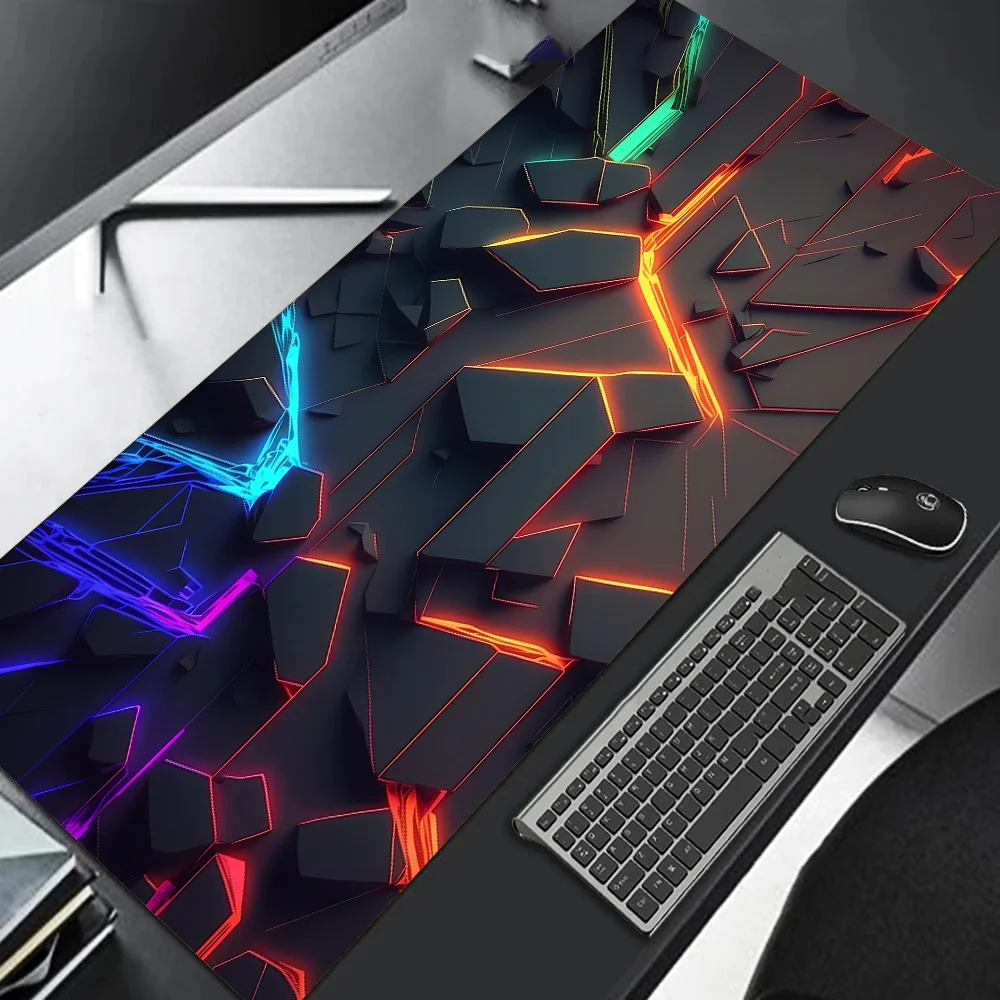 Large gaming Mouse Pad 90x40 Red Blue gradient design non-slip rubber sewn edge gaming desk mat keyboard gamers and office work