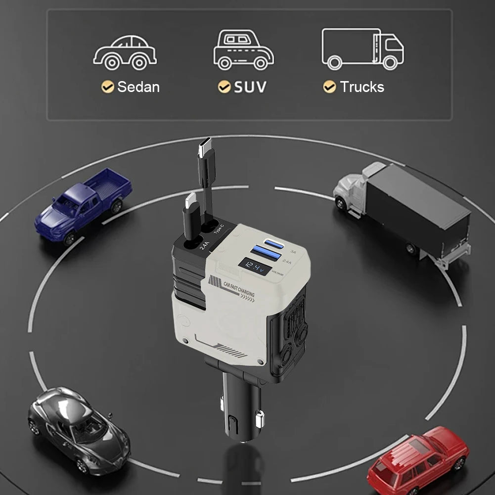 4 in 1 Retractable Car Charger Fast Car Phone Charger Super Fast Car Phone Charger USB C Car Charger for IPhone/Samsung/Huawei