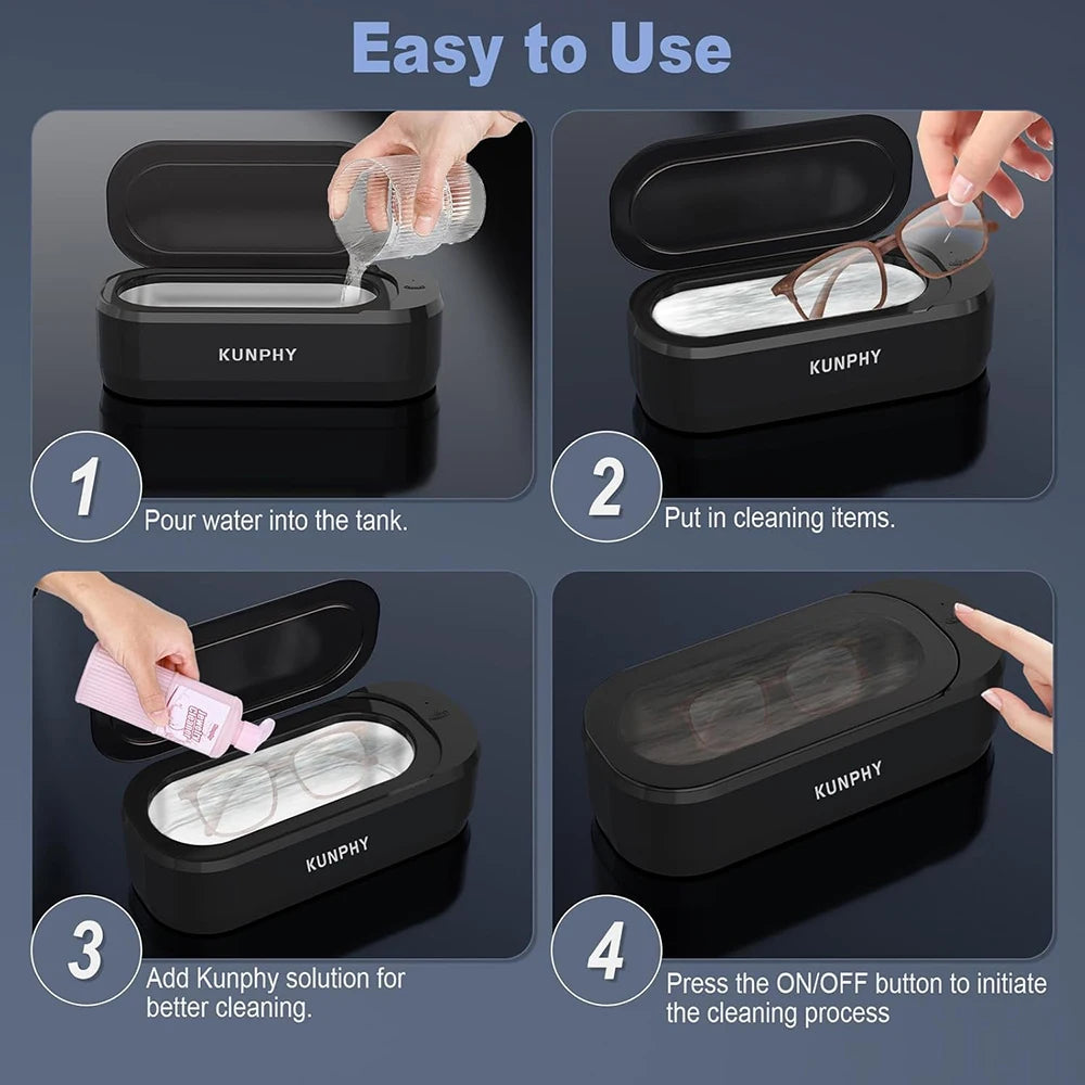 KUNPHY Ultrasonic Jewelry Cleaner 12oz 46KHz Professional Sonic Cleaner with One-Touch Operation Sonic Cleaner for Rings Glasses