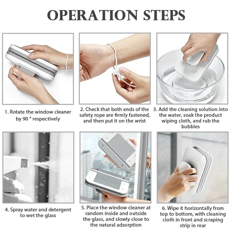 Upgraded Magnetic Window Cleaner Brush Double-Sided Automatic Water-Discharge Wiper Glass Window Cleaning Tool for Household Use