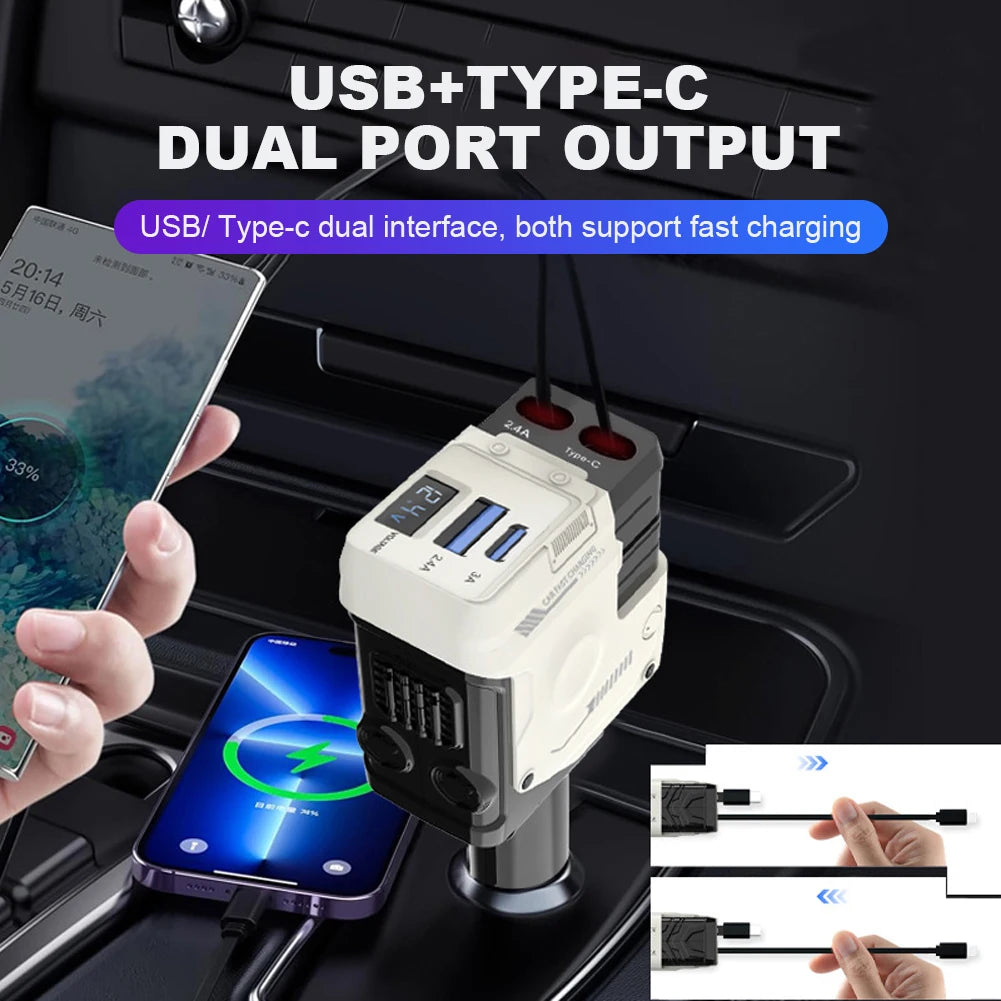 4 in 1 Retractable Car Charger Fast Car Phone Charger Super Fast Car Phone Charger USB C Car Charger for IPhone/Samsung/Huawei