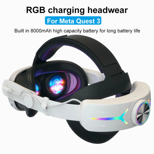 RGB Head Band Comfortable Adjustable VR Replacement Elite Strap Rechargeable with 8000mAh Battery for Meta Quest 3 Accessories
