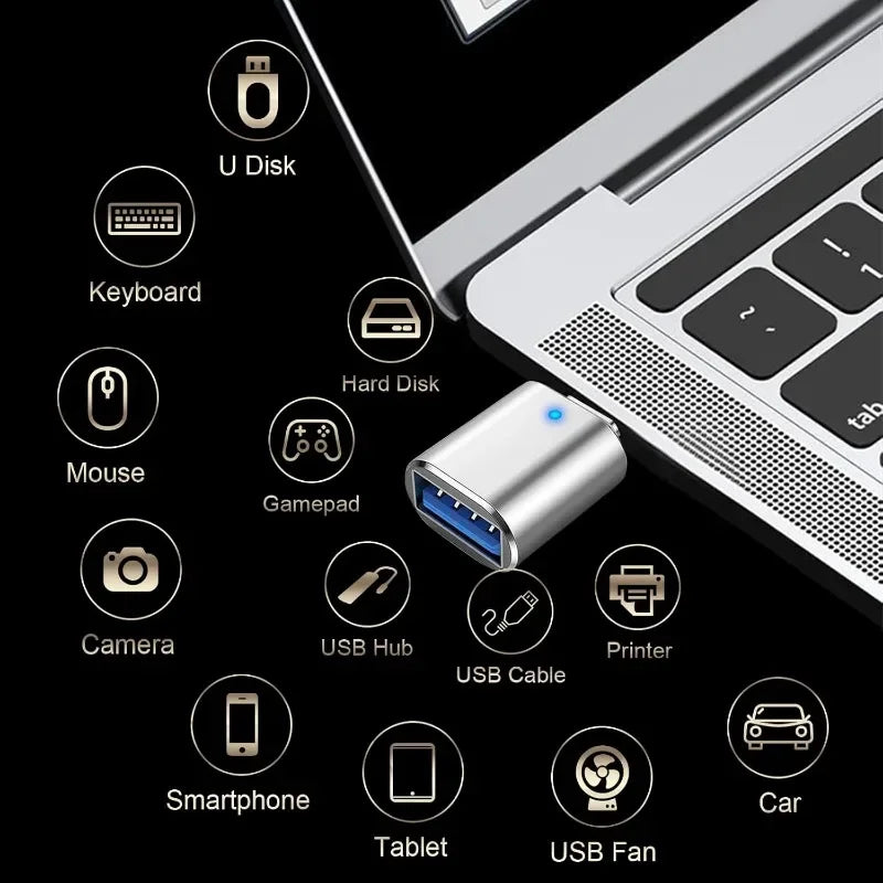 1pc LED USB 3.0 To Type C Adapter OTG To USB C Female Connector for Phone