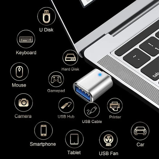 1pc LED USB 3.0 To Type C Adapter OTG To USB C Female Connector for Phone