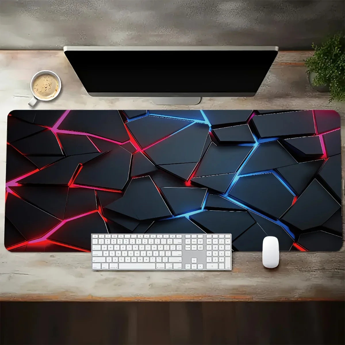 Large gaming Mouse Pad 90x40 Red Blue gradient design non-slip rubber sewn edge gaming desk mat keyboard gamers and office work