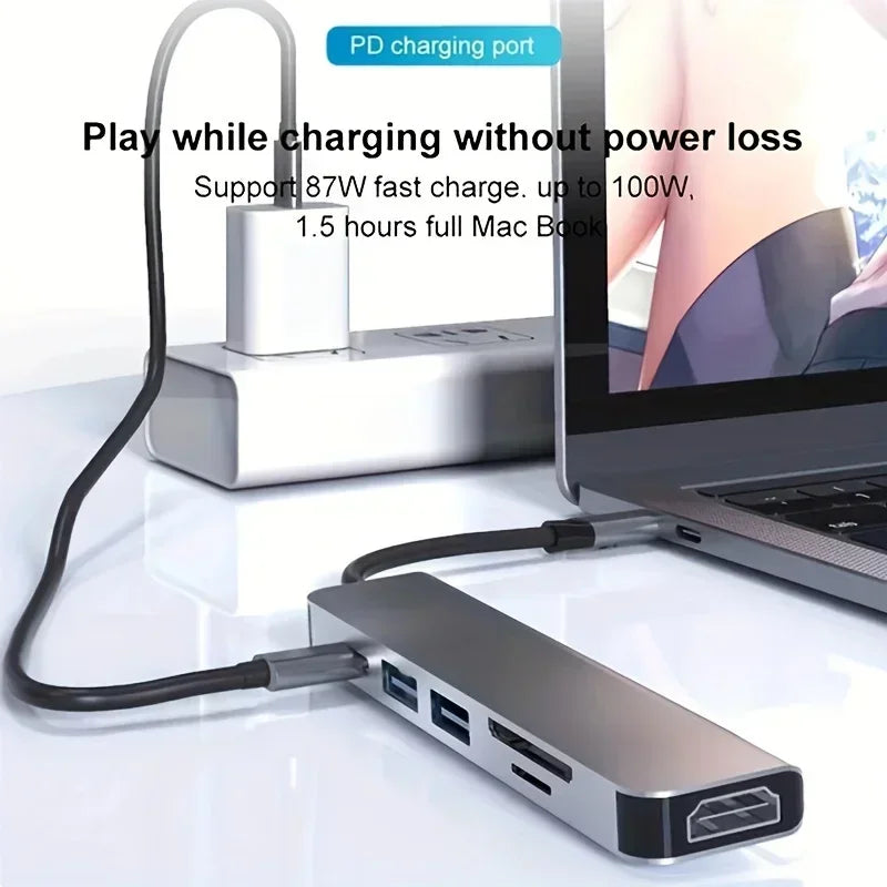 USB C HUB 6 in 1 USB C Adapter with 4K HDMI 100W PD USB 3.0 SD/TF Card Reader MacBook pro air ipad iphone15 typec