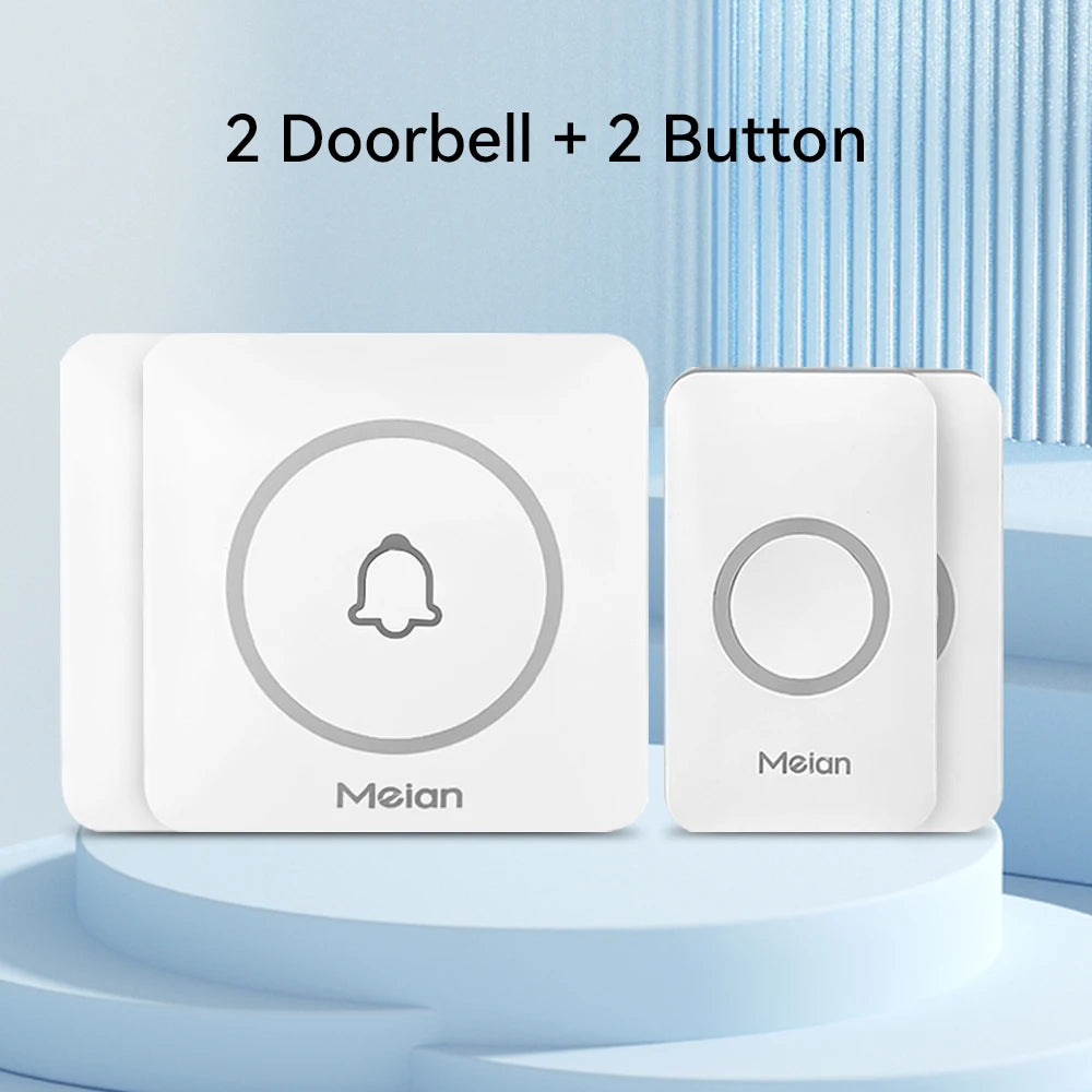 Meian-Outdoor Wireless Doorbell, Smart Home Welcome Doorbell, IP65 Waterproof Door Bell, Chime Kit, 60 Ringtone, LED Flash Alarm