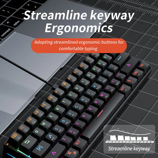 MUCAI 61Key Esports Mechanical Keyboard Mini Portable Wired USB Hot swappable RGB Light Effect Red Axis Compact and Practical