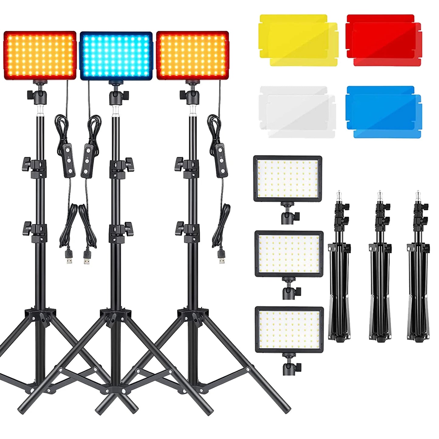 LED Photography Video Light Panel Lighting Photo Studio Lamp Kit With Tripod Stand RGB Filters For Shoot Live Streaming Youbube