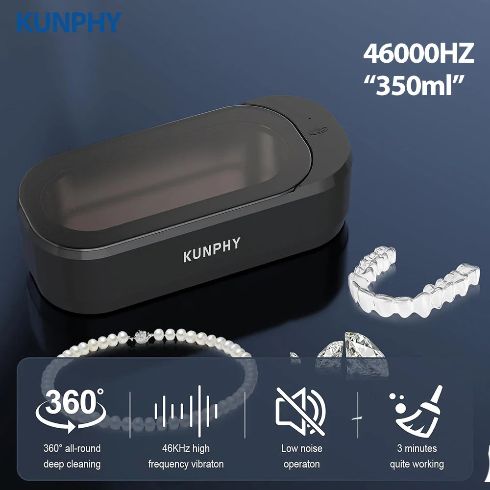 KUNPHY Ultrasonic Jewelry Cleaner 12oz 46KHz Professional Sonic Cleaner with One-Touch Operation Sonic Cleaner for Rings Glasses
