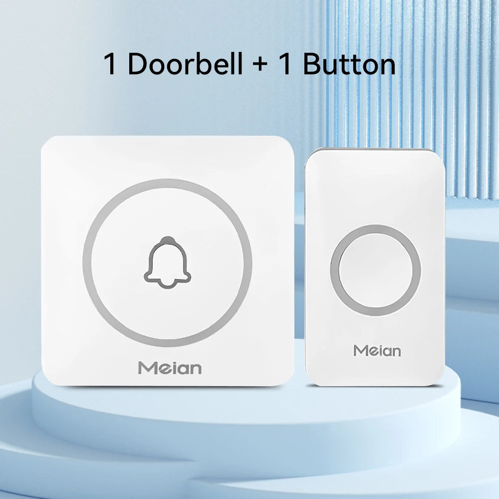 Meian-Outdoor Wireless Doorbell, Smart Home Welcome Doorbell, IP65 Waterproof Door Bell, Chime Kit, 60 Ringtone, LED Flash Alarm