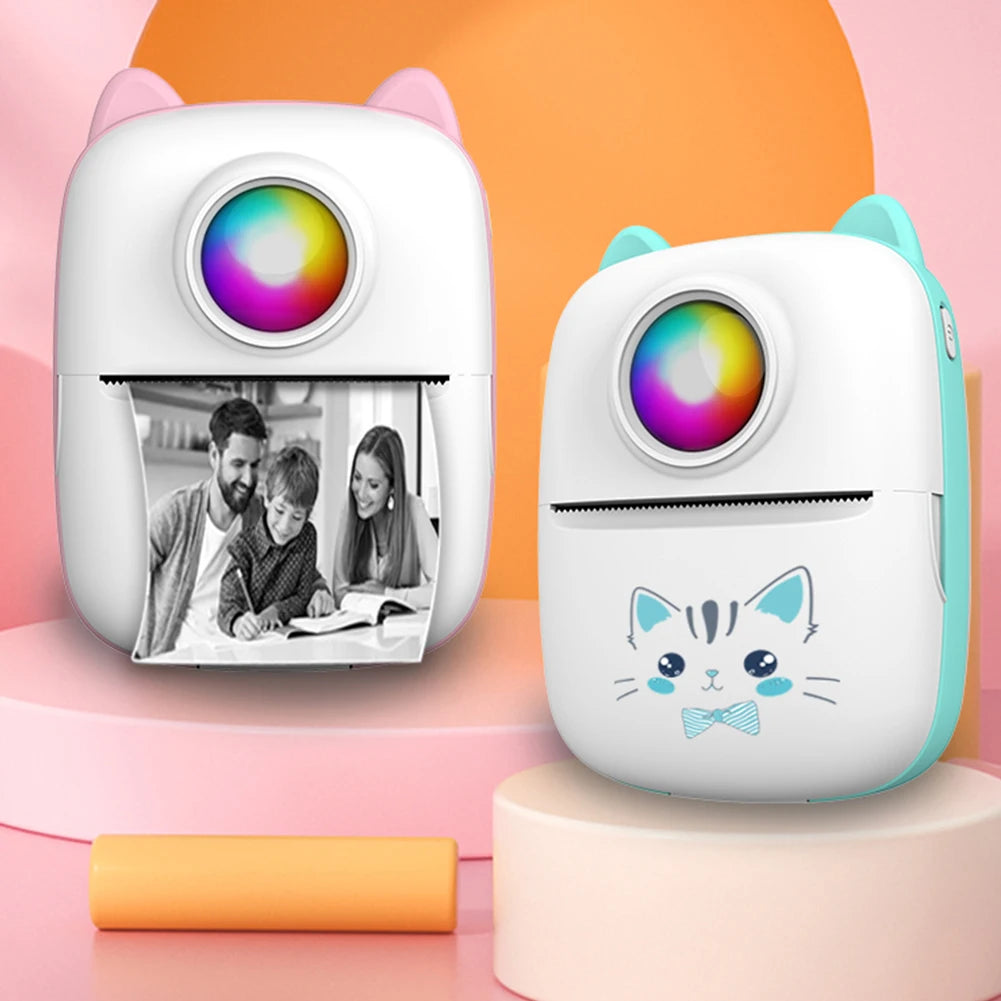 Adhesive Label Printer with USB Cable Portable Mini Thermal Printer Wireless BT 200dpi 1000mAh Ink-free Thermal Printing Machine