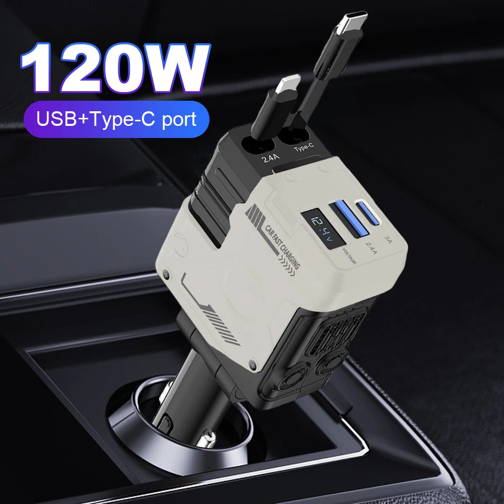 4 in 1 Retractable Car Charger Fast Car Phone Charger Super Fast Car Phone Charger USB C Car Charger for IPhone/Samsung/Huawei