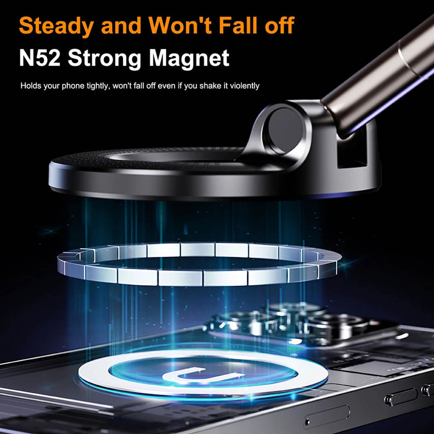 K007 Strong Magnetic Car Phone Holder Foldable Design 360° Adjustable Vacuum Mount for Car/Desk/Bathroom/Universal Use