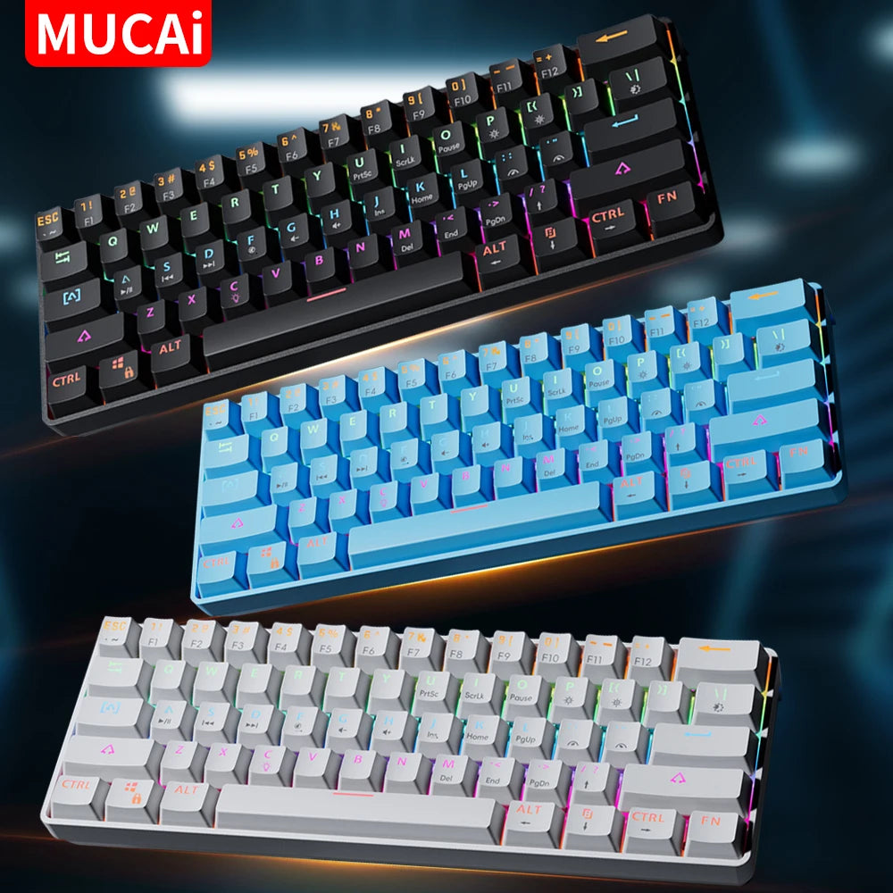 MUCAI 61Key Esports Mechanical Keyboard Mini Portable Wired USB Hot swappable RGB Light Effect Red Axis Compact and Practical