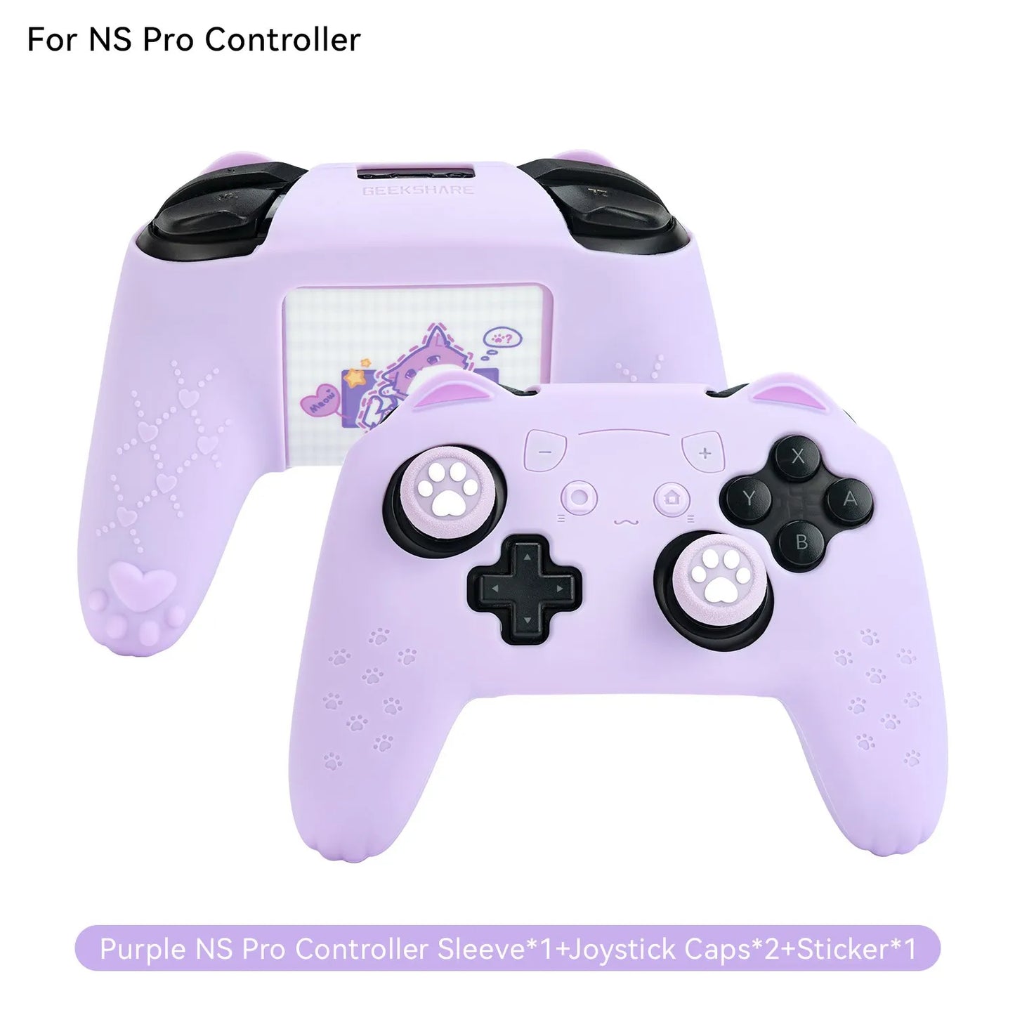 GeekShare PS5 Controller Case Set Silicone Cute Cat Thumb Grip Caps + PS5 Controller Shell Cover + Stiker For SONY Playstation 5