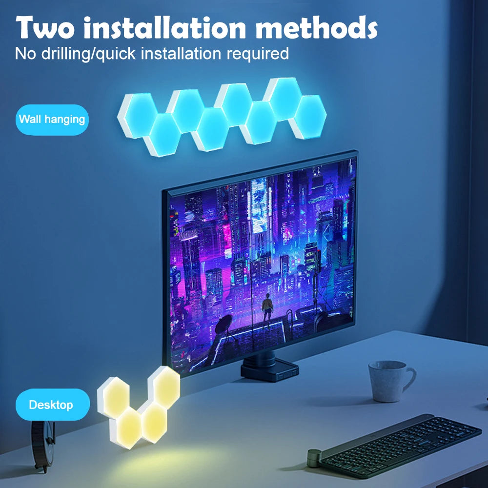 RGB Hexagonal Quantum Lamp LED Smart Wall Light Panels APP Remote Control Ambient Night Light DIY Shape Game Room Decor