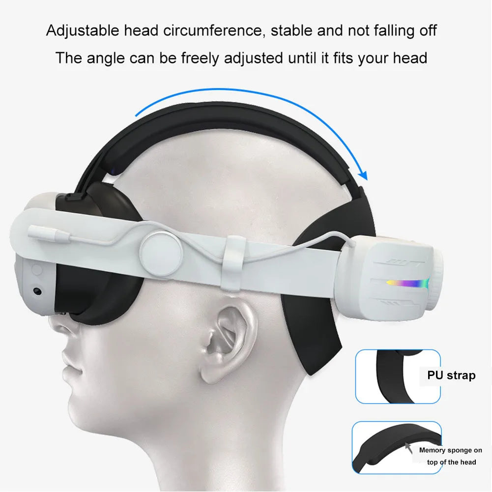 RGB Head Band Comfortable Adjustable VR Replacement Elite Strap Rechargeable with 8000mAh Battery for Meta Quest 3 Accessories