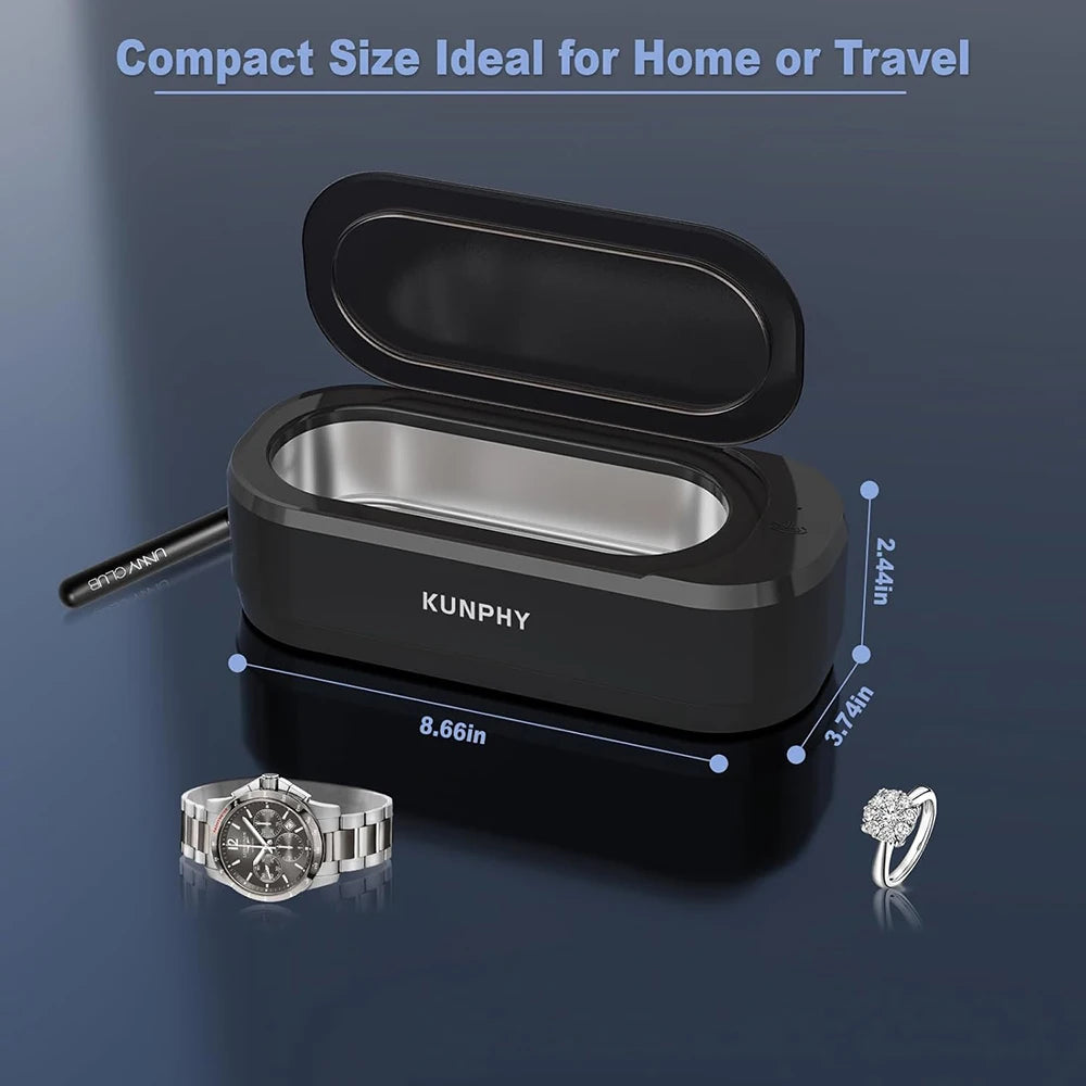 KUNPHY Ultrasonic Jewelry Cleaner 12oz 46KHz Professional Sonic Cleaner with One-Touch Operation Sonic Cleaner for Rings Glasses