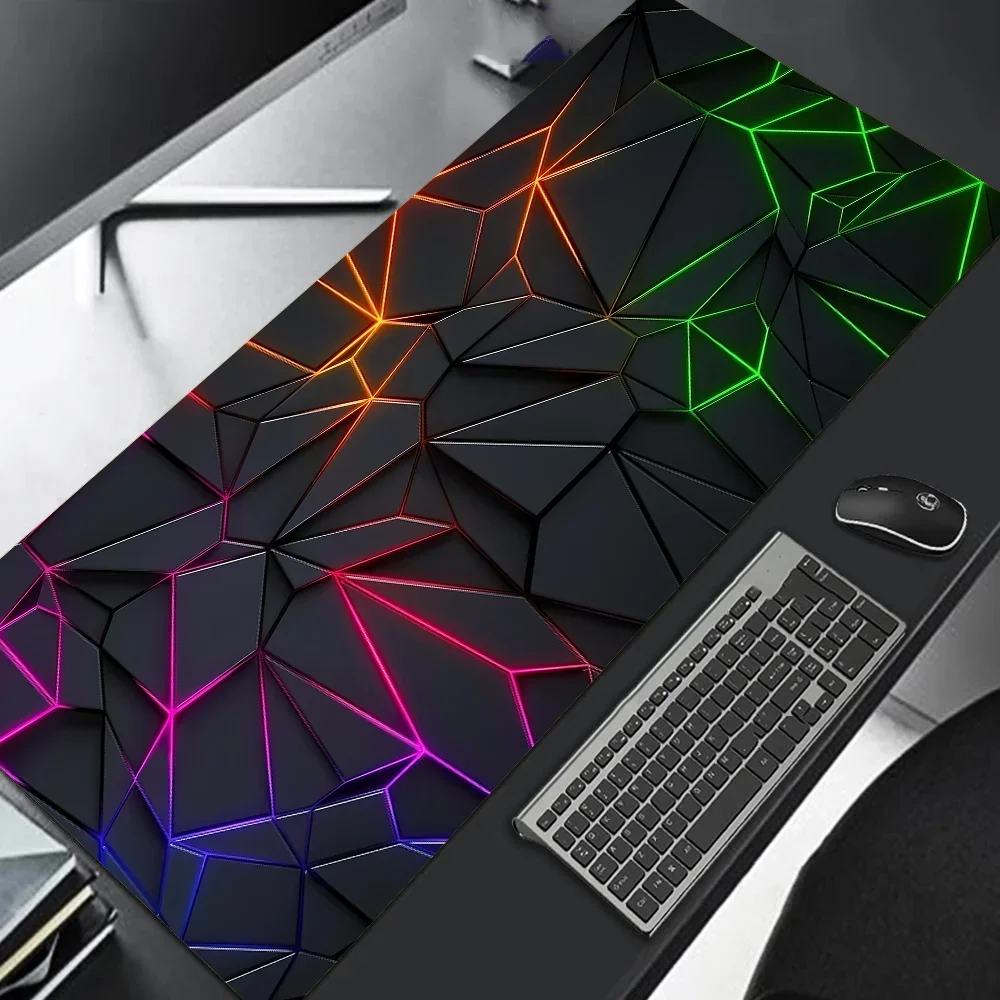 Large gaming Mouse Pad 90x40 Red Blue gradient design non-slip rubber sewn edge gaming desk mat keyboard gamers and office work