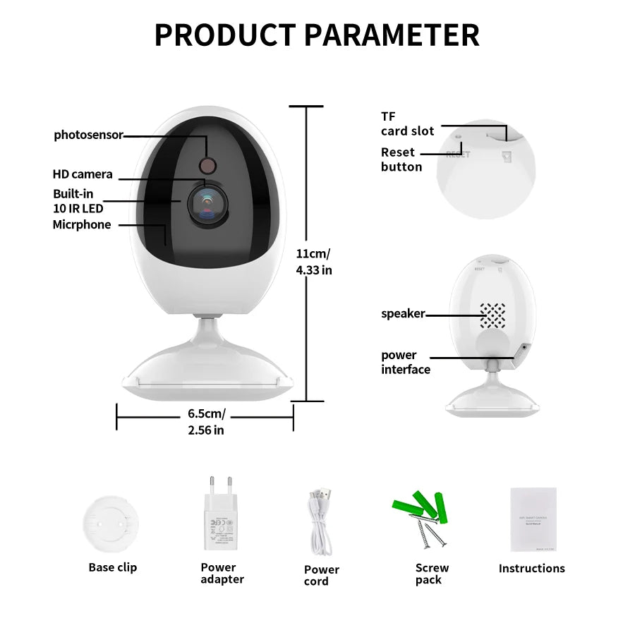 1080P Wireless WIFI Security Surveillance Camera for Indoor Baby Monitor Mini Camera Human Shape Detection Two-way Audio ICSEE