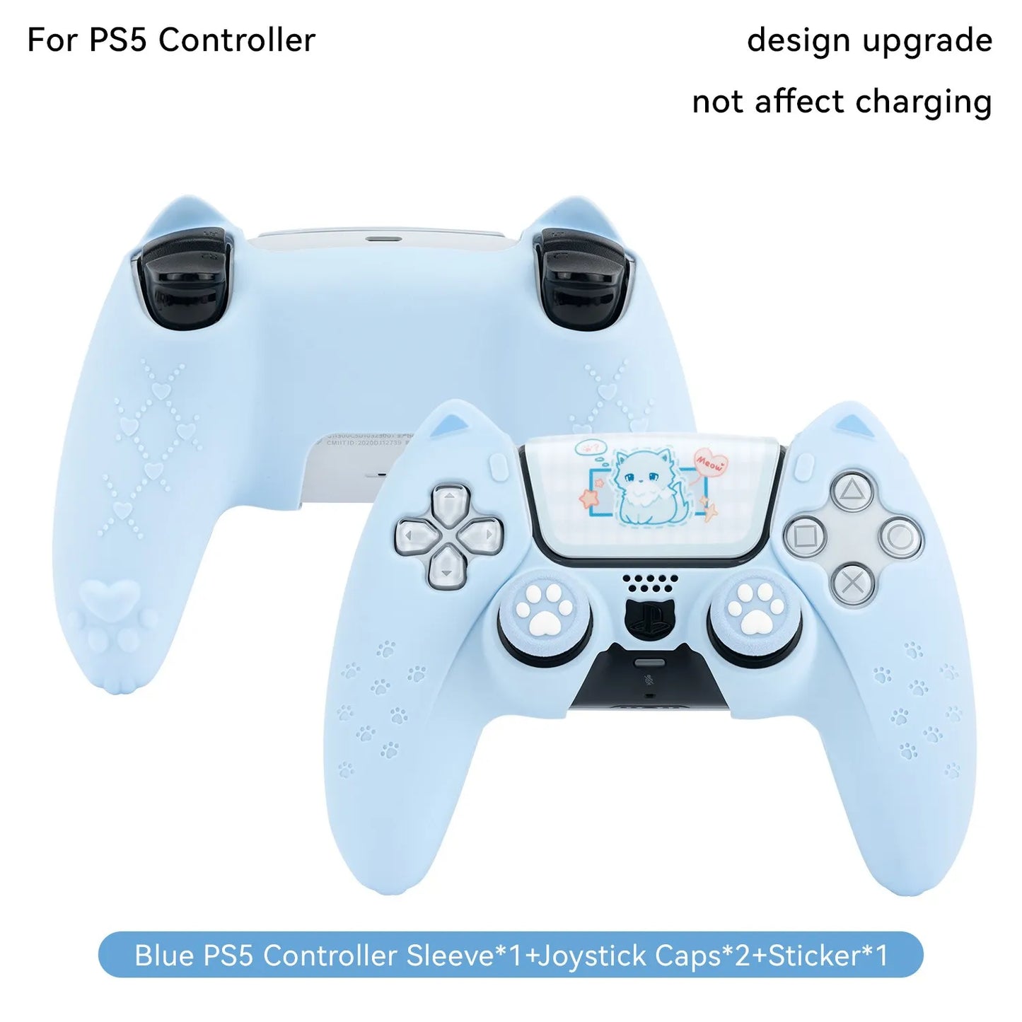 GeekShare PS5 Controller Case Set Silicone Cute Cat Thumb Grip Caps + PS5 Controller Shell Cover + Stiker For SONY Playstation 5