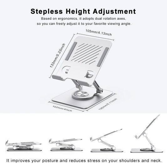 ST04 Swivel Tablet Stand Aluminum Portable 360 Rotating Tablet Stand Holder for Desk Business Kitchen Desktop for IPAD