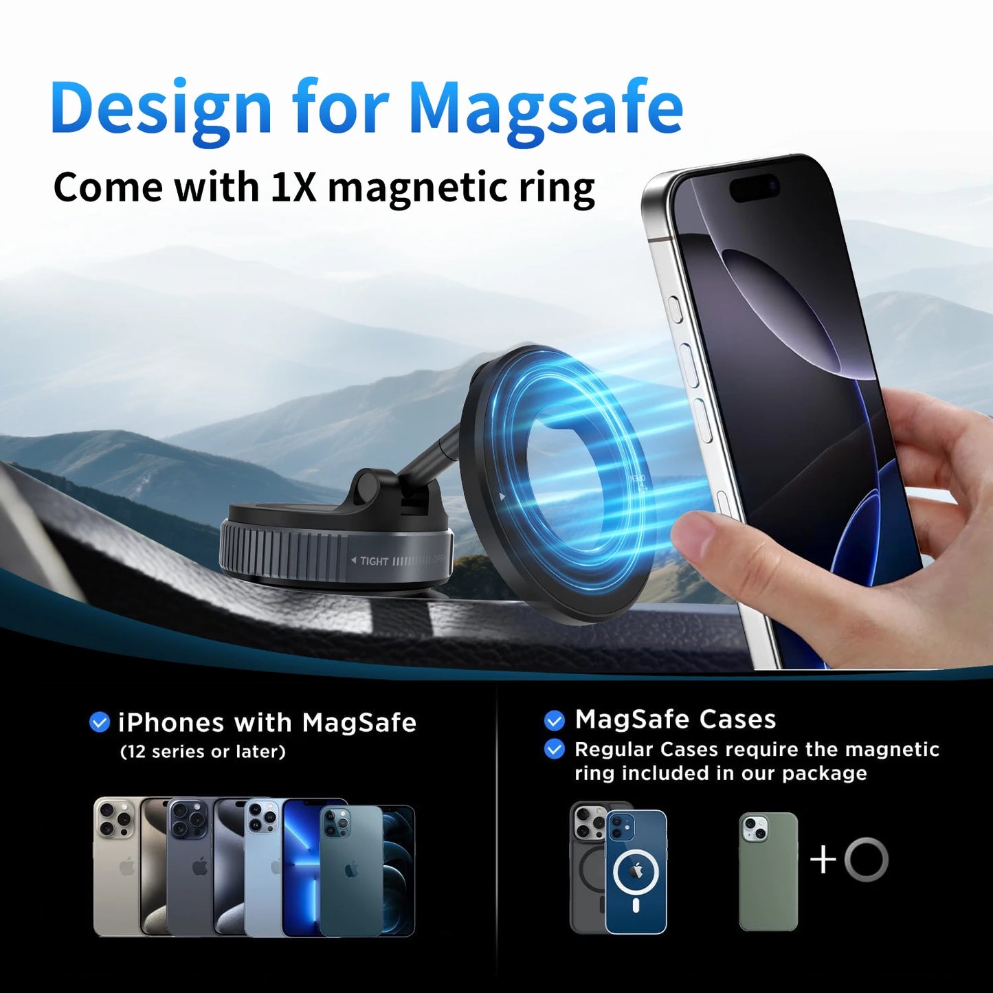 K007 Strong Magnetic Car Phone Holder Foldable Design 360° Adjustable Vacuum Mount for Car/Desk/Bathroom/Universal Use