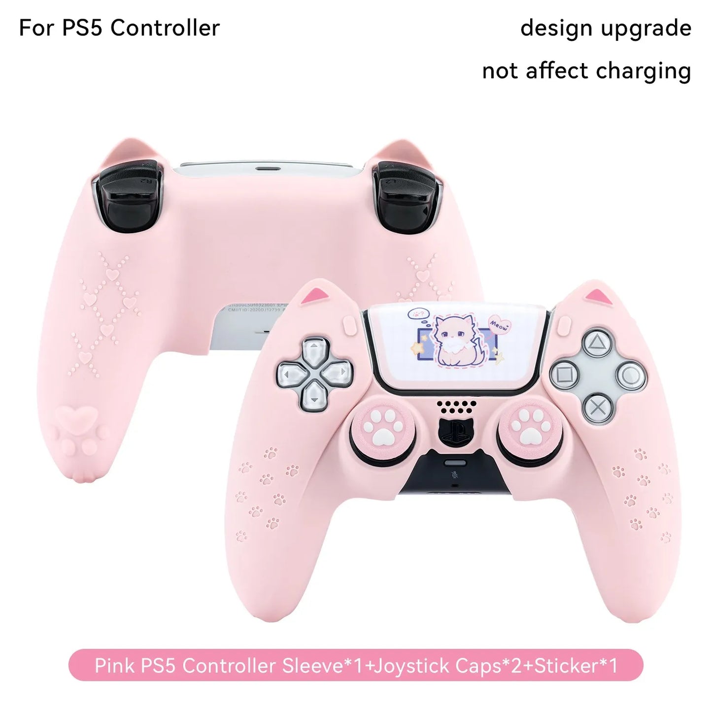 GeekShare PS5 Controller Case Set Silicone Cute Cat Thumb Grip Caps + PS5 Controller Shell Cover + Stiker For SONY Playstation 5